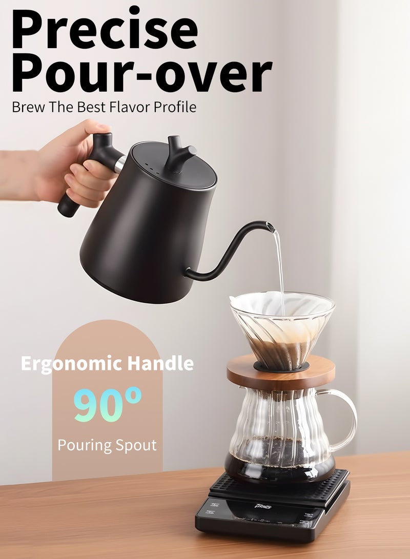 غلاية كهربائية برقبة طويلة 1 لتر 1000 واط - غلاية من الفولاذ المقاوم للصدأ مزودة بخاصية التحكم في درجة الحرارة لتسكب القهوة والشاي، مصنوعة من الفولاذ المقاوم للصدأ 304، مزودة بخاصية الحفاظ على الدفء - view 2